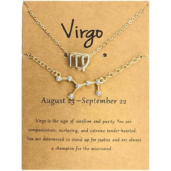 2Pcs 12 Constellation Zodiac Sign Layered Choker Necklaces Letter Astrology Horoscope with Message Card for Women Jewelry-Virgo