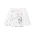 thumbnail image 4 of Girls Chinese Embroidered Pleated Skirt, Floral A-Line Midi Skirt with Elastic Waist for Kids, 4 of 5