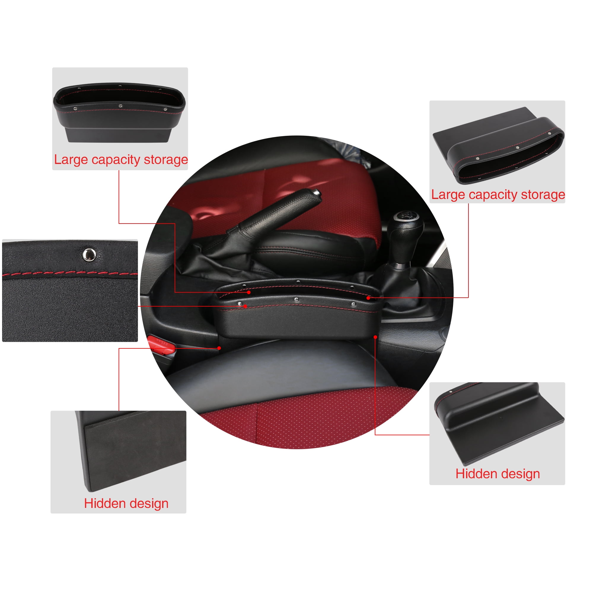REGALWOVEN Car Seat Crevice Storage Driver or Passenger Side Gap Box Organizer Black Red for Car