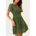 thumbnail image 4 of Womens Summer Short Dress V Neck Short Sleeve A Line Wear To Work Hollow Out Lace Ruffle Cute Casual Beach Party Dresses, 4 of 6