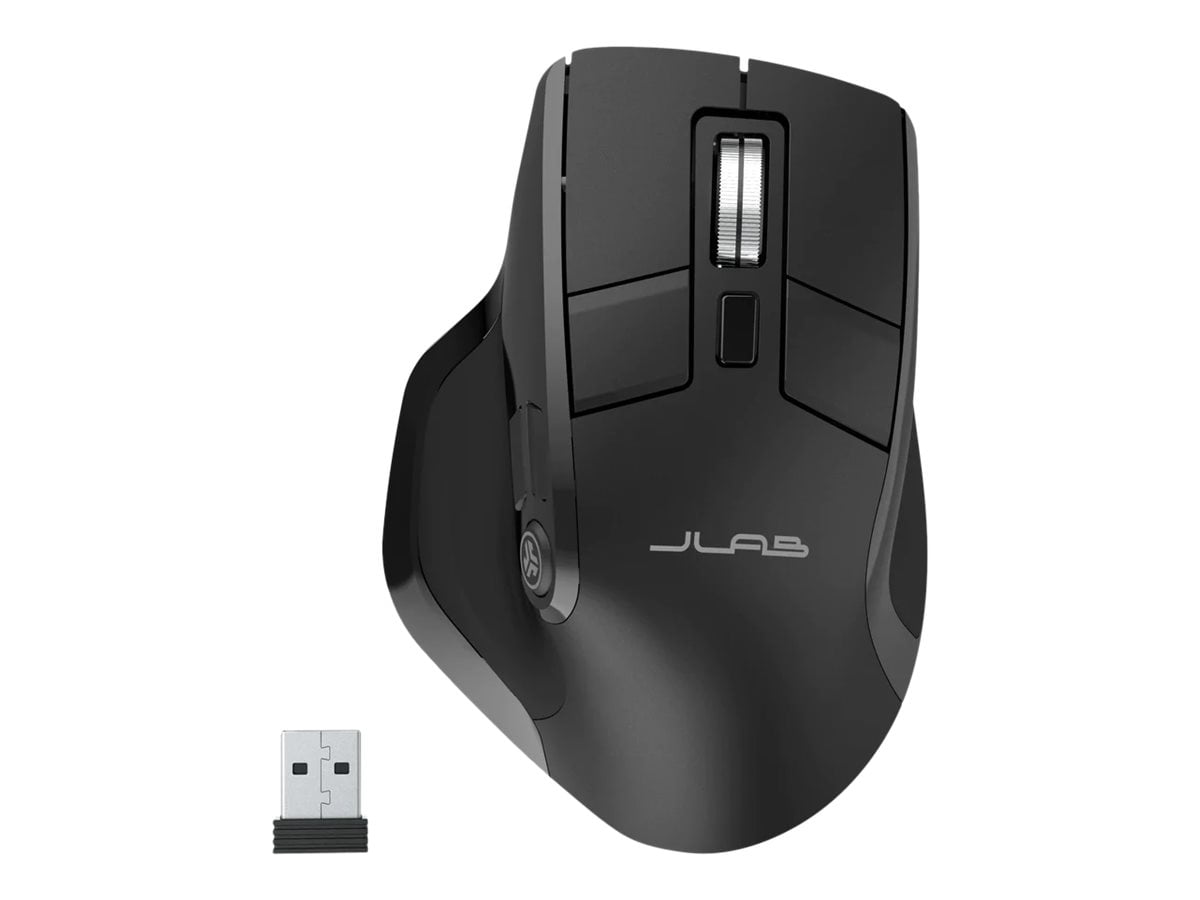 JLab Epic  Mouse, Right-Handed,  Optical, 9 buttons, Wireless - 2.4 GHz, Bluetooth 5.2, USB wireless receiver, Black