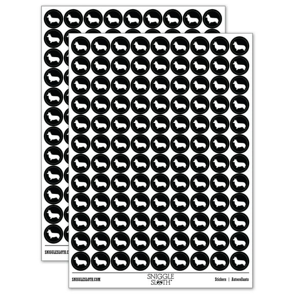 Pembroke Welsh Corgi Dog Solid 200 Round Stickers - Black - Gloss Finish - 0.50" Size