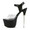 thumbnail image 2 of FSJ Women Sexy Rhinestones Transparent Ankle Buckle Strap Sandals Stiletto High Heel Open Toe Platform Pumps Shoes Size 8 Black, 2 of 4