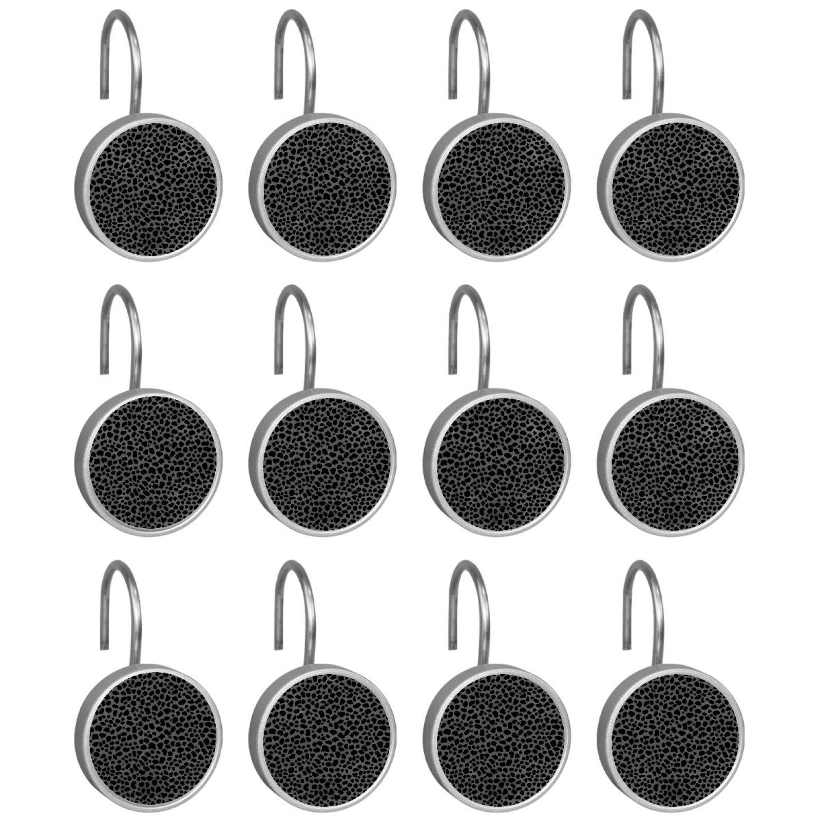 HemaKayy 12 Pcs Shower Curtain Hooks Bathroom Decorative Accessories Gray Black Leopard Print Pattern