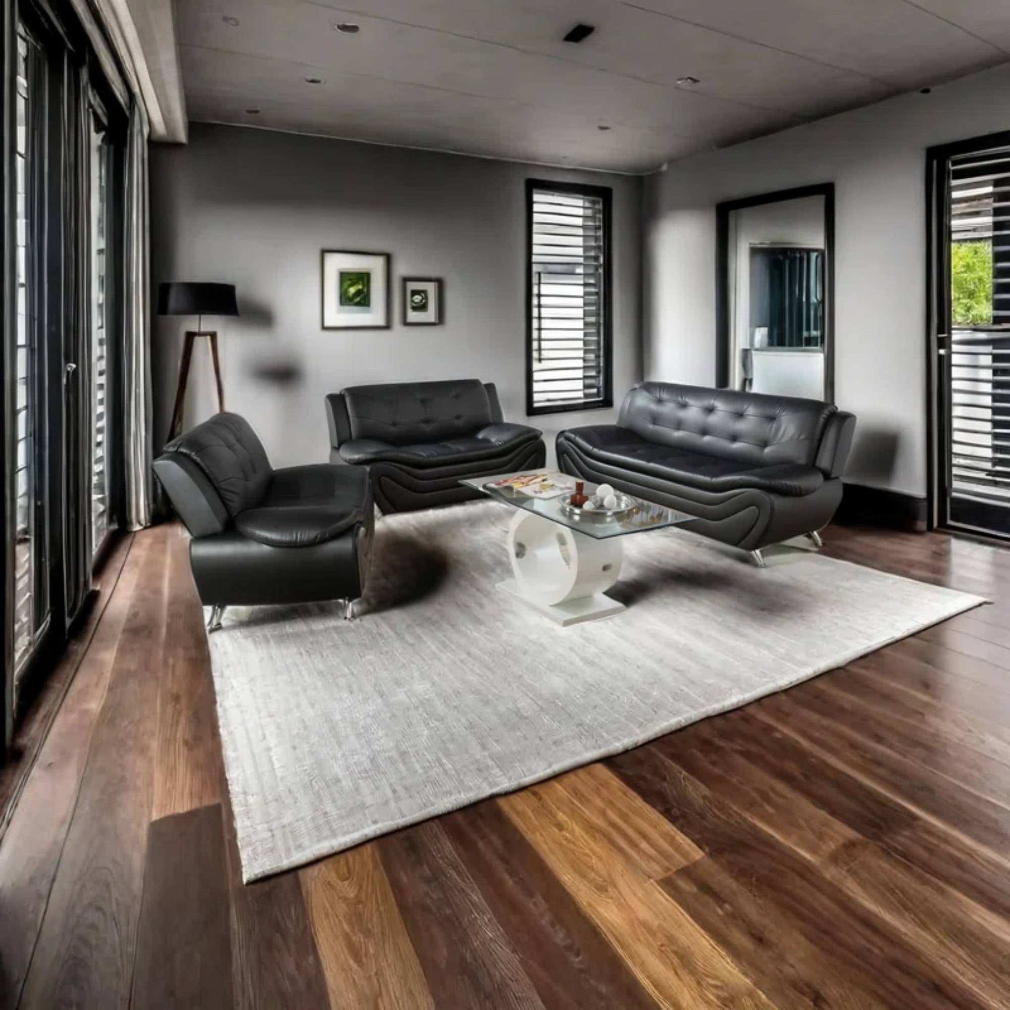 Trumanpick Leather 3 Seat Sofa Chair, Modern Comfy Sofa Couch for Living Room Furniture, Black