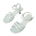 thumbnail image 7 of Womens Sandals Mid High Block Heels Shoes Ladies Chunky Dress Sandal Work Pumps Formal Smart Office Low Heeled Crossover Strap Dolly Wide Fit Shoes White 7.5, 7 of 7