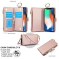 thumbnail image 3 of Allytechgroup Wallet Case for iPhone XS Max, RFID Blocking Multiple Cards Holder Zipper Pocket Hand Strap Shockproof Stand Phone Case with Crossbody Lanyard for Women Girls, Rosegold, 3 of 7
