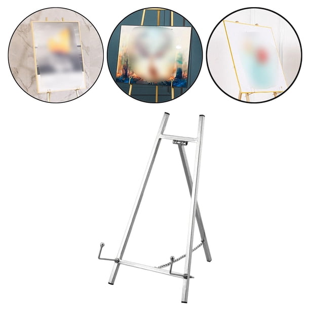 Caballete para letrero de boda, soporte para fotos, creativo, práctico y moderno, adorno para decoración del hogar, trípode de metal, caballete para Plata