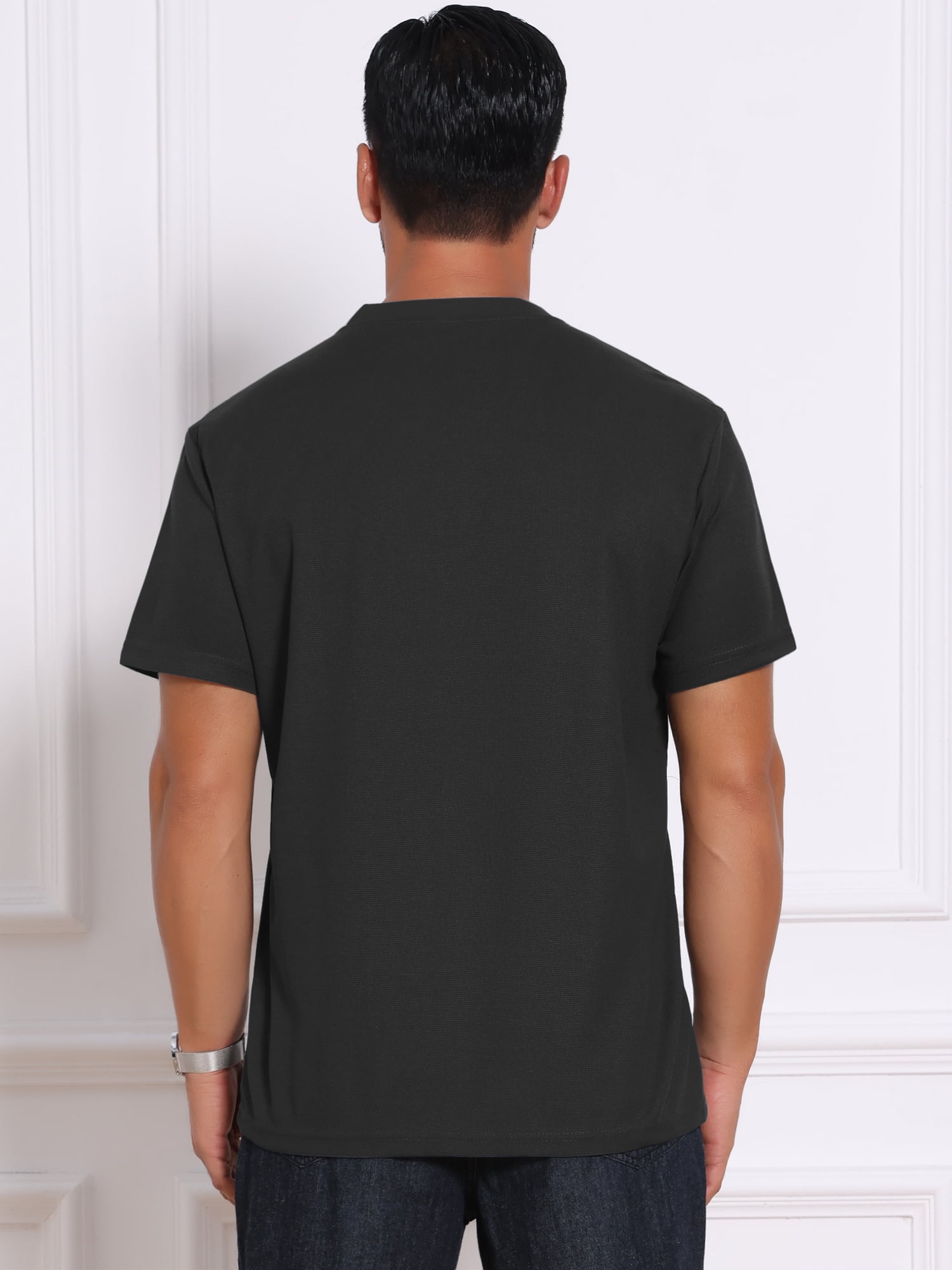 DARING DIVA Men's Henley Breathable Short Sleeve Button Down T-Shirt 2XL Black