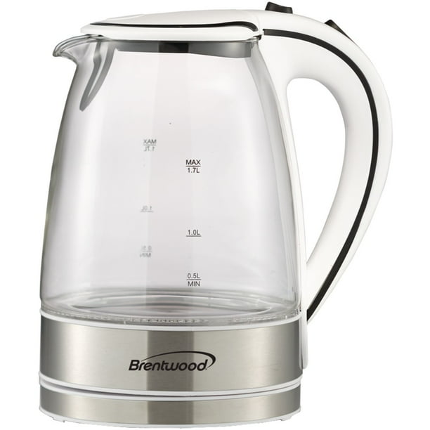 Brentwood Tempered Glass Tea Kettle in White