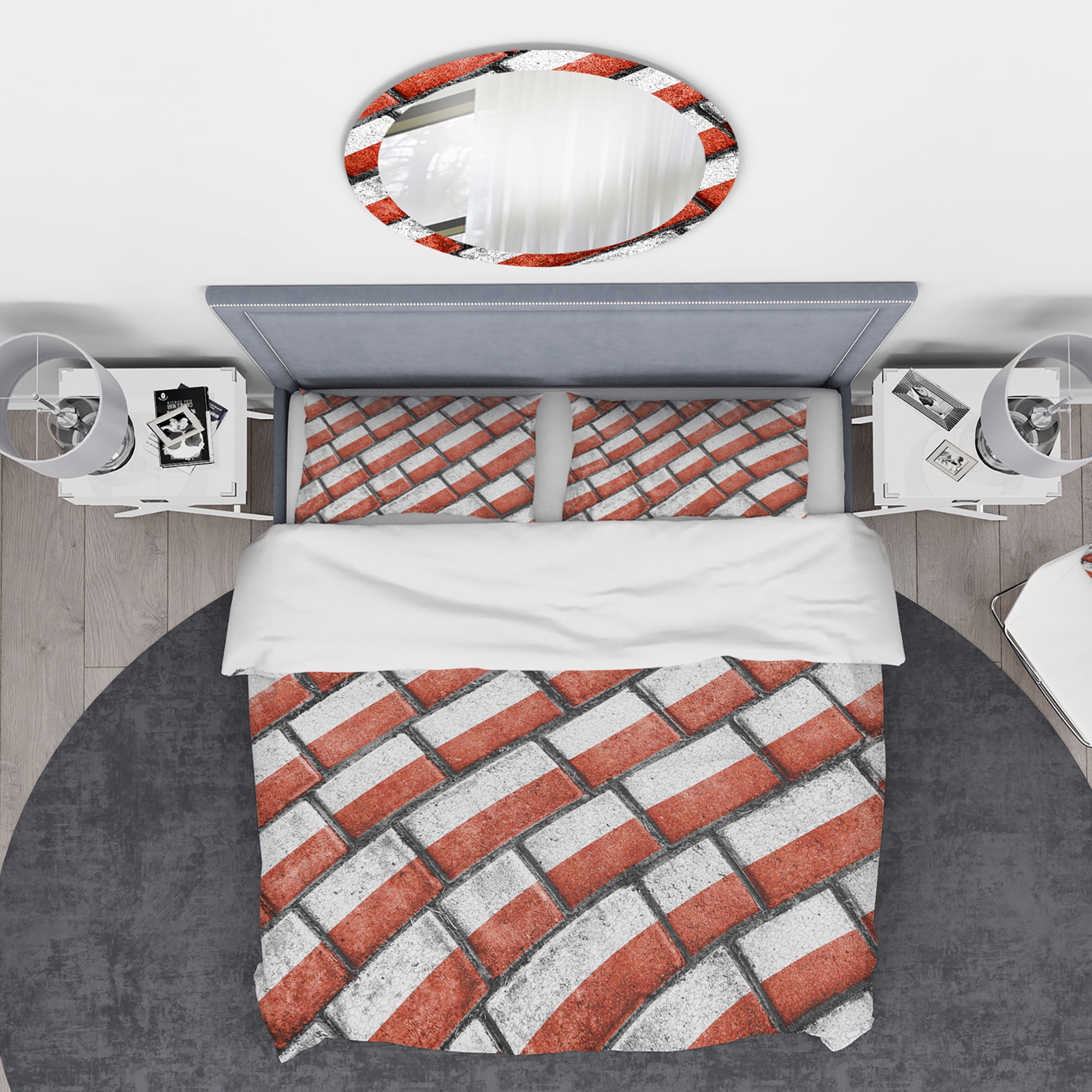 Designart 'Red and White Streetwalk' Modern & Contemporary Duvet Cover Set