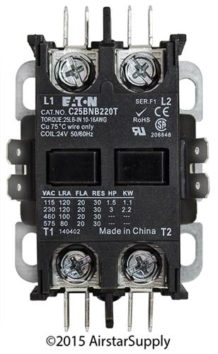 Eaton C25BNB220T Contactor 20a 2 Pole 24v 50/60hz Coil for sale online