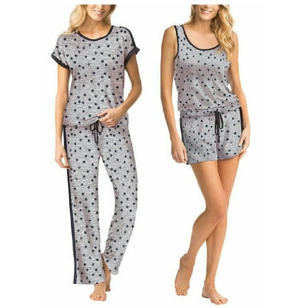 

Lucky Brand Ladies 4 piece PJ Set Nightwear (Grey Star Medium)