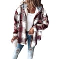 thumbnail image 6 of Women'S Casual Jacket Plaid Long Sleeve Shacket Fleece Lined Hooded Jackets Warm Coat Brick Red 4XL, 6 of 9