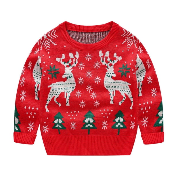 Suéter Para Niños Otoño Invierno Niños Moda Cuello Redondo Suéter De Dibujos Animados Suéter Clásico Rojo Odeerbi LM103-7982