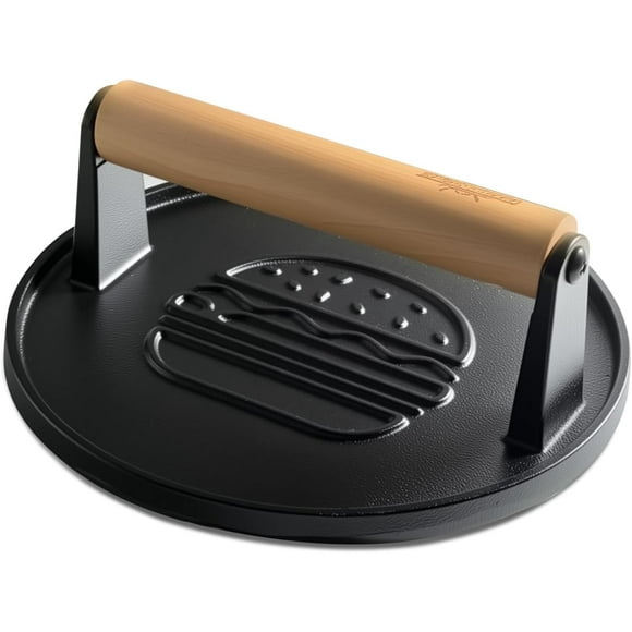 Cast Iron Smash Burger Press 7.1",Grill Bacon Meat Press Tool,Perfect for Blackstone, Camp Chef, Weber Grills & Indoor Griddles – BBQ & Cookout Must-Have (Round -Grooved)
