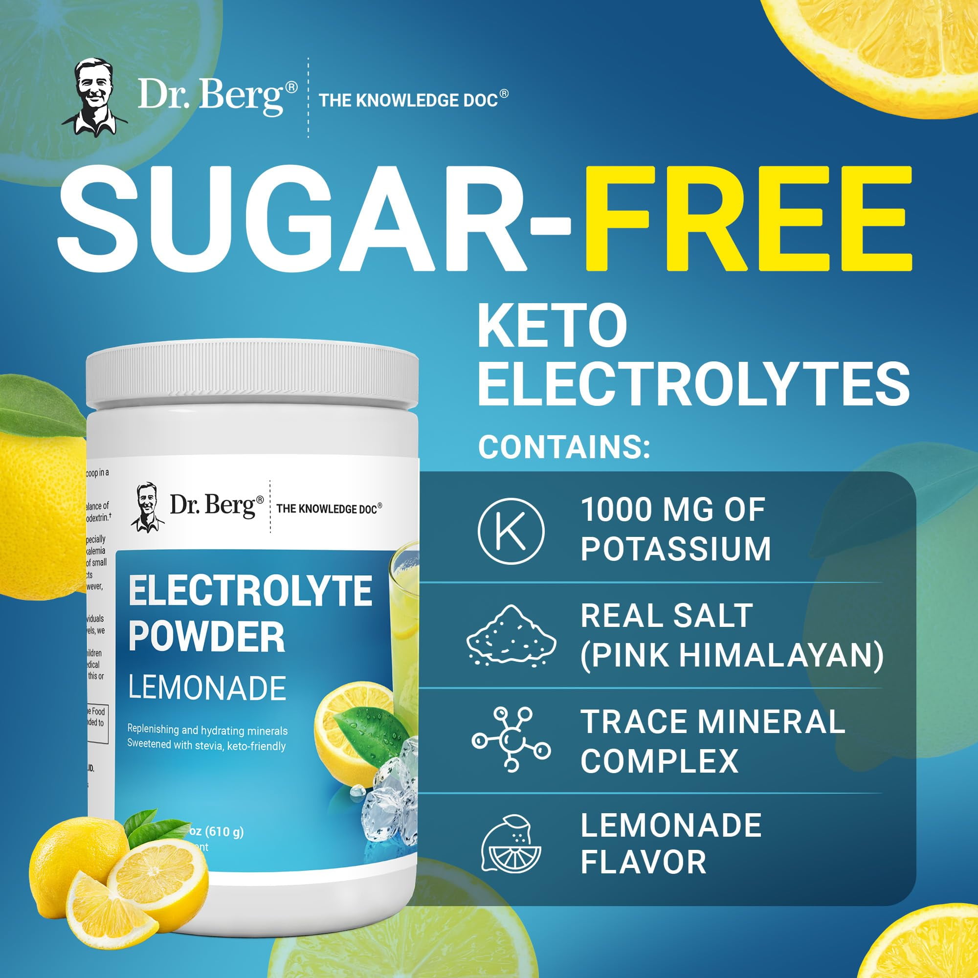 Dr. Berg Electrolyte Powder Lemonade - Hydration Powder, 100 Servings