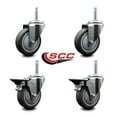 thumbnail image 2 of 4 Inch Thermo  Rubber Wheel Swivel 3/4 Inch Threaded Stem Caster Set 2 Brakes, 2 of 2
