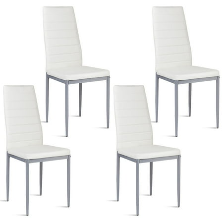 Steel Case Crew Chair - GHP 4-Pcs White PVC Leather Cushioned Seat Steel Legs Curved Back Dining Chairs