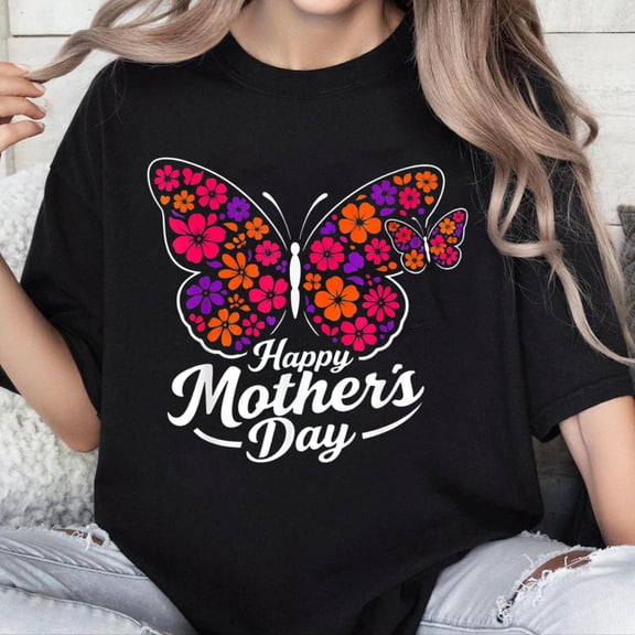 100% Cotton Unisex Happy Mothers Day for Women Floral Butterfly Mom and Kids T-Shirt