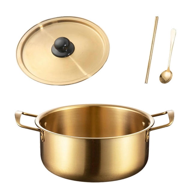 Single Serve Ramen Cooking Pot With Lid Utensil Set Stainless Steel Korean Style Soup Pan For Home Office Multicolor