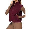 thumbnail image 2 of Chaleco de Mujer Sin Mangas, Chaqueta de Invierno de Forro Suave, Cuello Alto, de Cremallera y Bolsillo Rojo Cereza XL, 2 of 10