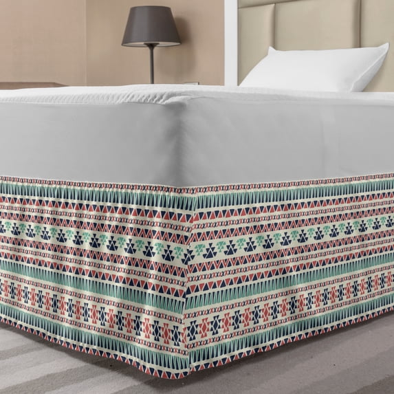 Aztec Bed Skirt, Geometric Shapes in Hand-Drawn Style Grunge and Retro Cultural Illustration, Elastic Bedskirt Dust Ruffle Wrap Around for Bedding Decor, 4 Sizes, Multicolor, by Ambesonne