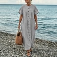thumbnail image 5 of Aimik Womens Long Maxi Dress Button Down Short Sleeve Baggy Shirt Dress with Pockets Loose Comfort Dress for Summer Beachwear, 5 of 6