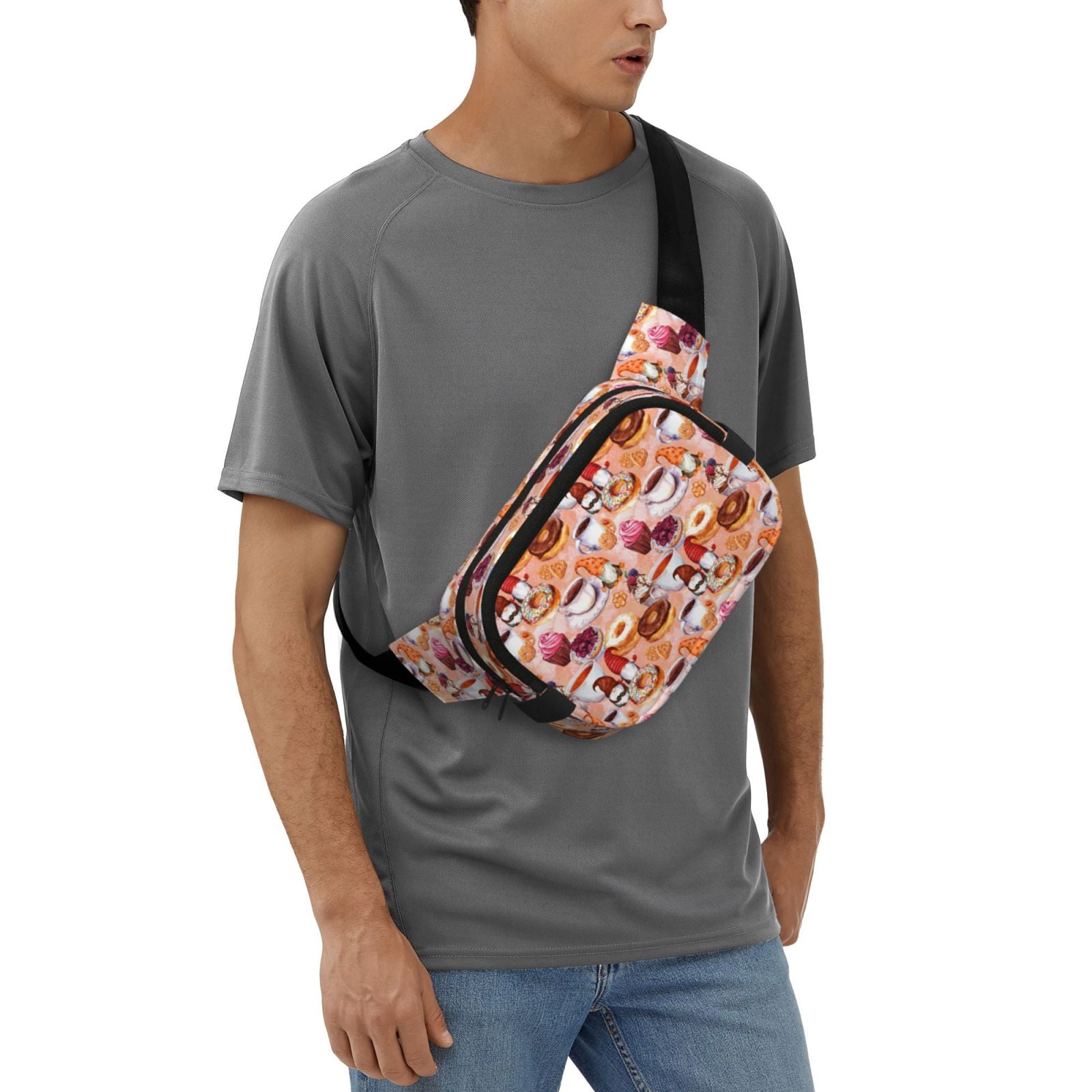 Picia Gnomes With Coffee Print Square Double-Layer Waist Bag Mini Adjustable Waist Belt Bag Exercise Running Travel Hiking