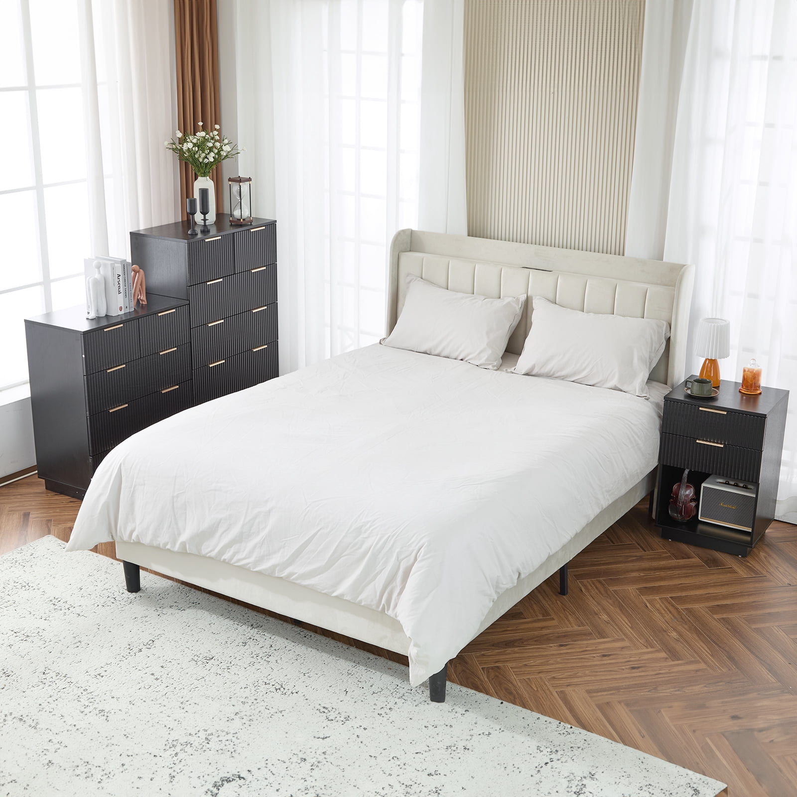 UBesGoo Fluted 5 Drawer Dresser for Bedroom Wood Storage Dresser Modern Closet Dressers Chest of Drawers Organizer for Bedroom Living Room, Black