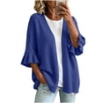 thumbnail image 2 of Warop Women's Cardigan Sweaters Ruffle 3/4 Sleeve Casual Openwork Knit Sweater Tops Oversized Fall Coat, 2 of 6