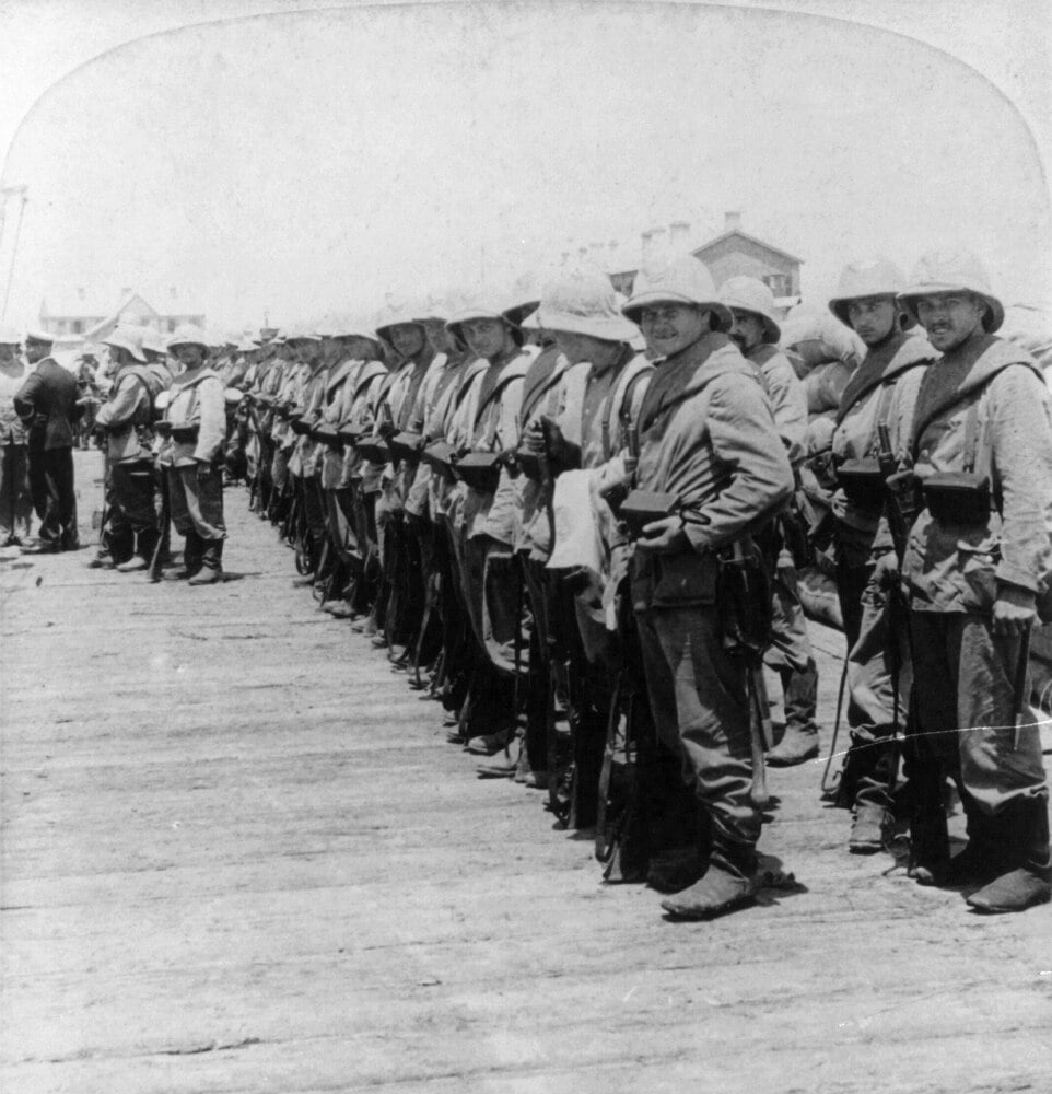 China Boxer Rebellion. /Ngerman Troops Lined Up On The Dock At Tonggu