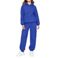 thumbnail image 3 of Cute Sweatshirts Children's Winter Solid Color Long Sleeve Hooded Pockets Sweatshirt Pants Sweatpants Casual Sports Two-piece Set Kids Blue 90, 3 of 9