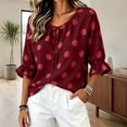 thumbnail image 2 of Sillenn Women's Polka Dot Blouse Tie V Neck Ruffle Cuff 3/4 Sleeve Casual Loose Fit Summer Shirts Lightweight Vintage Office Dressy Casual Tops Trendy Elegant Vacation Basic Polka Dot Tops Wine S, 2 of 9