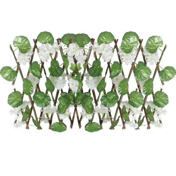 MOVTOTOP White Artificial Flower Fence for Outdoor Decor Retractable Garden Lattice Privacy Screen 4.9ft x 1.6ft