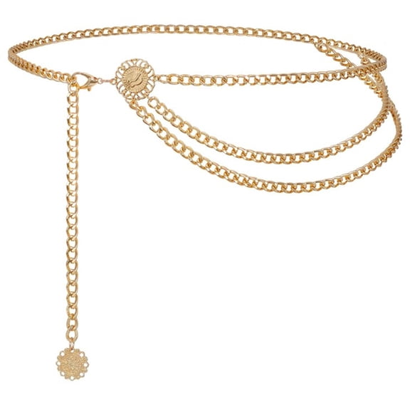 Januofit Multilayer Metal Waist Chain Belt for Women, Fashion Adjustable Gold Belts for Woman Body Belly Chain for Women Dress