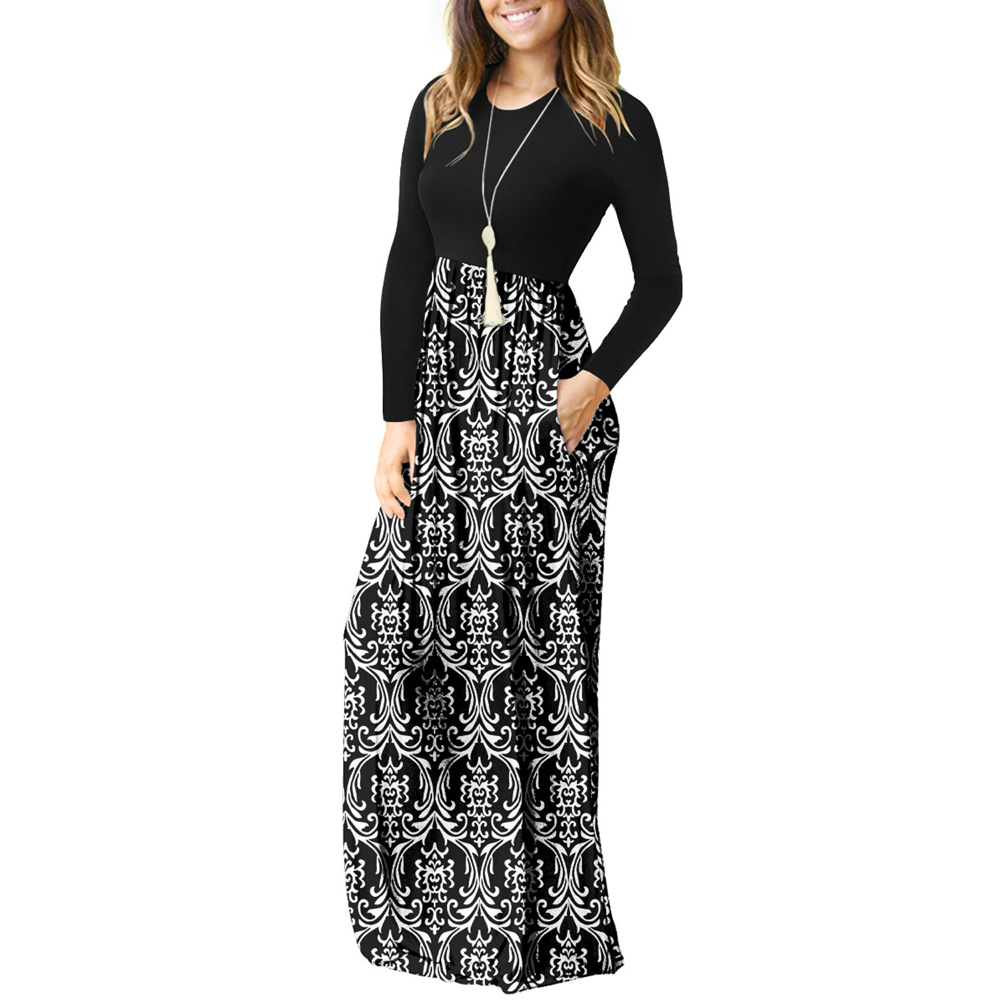 Women Short/Long Sleeve Loose Plain Maxi Dresses Casual Long Dresses with Pockets