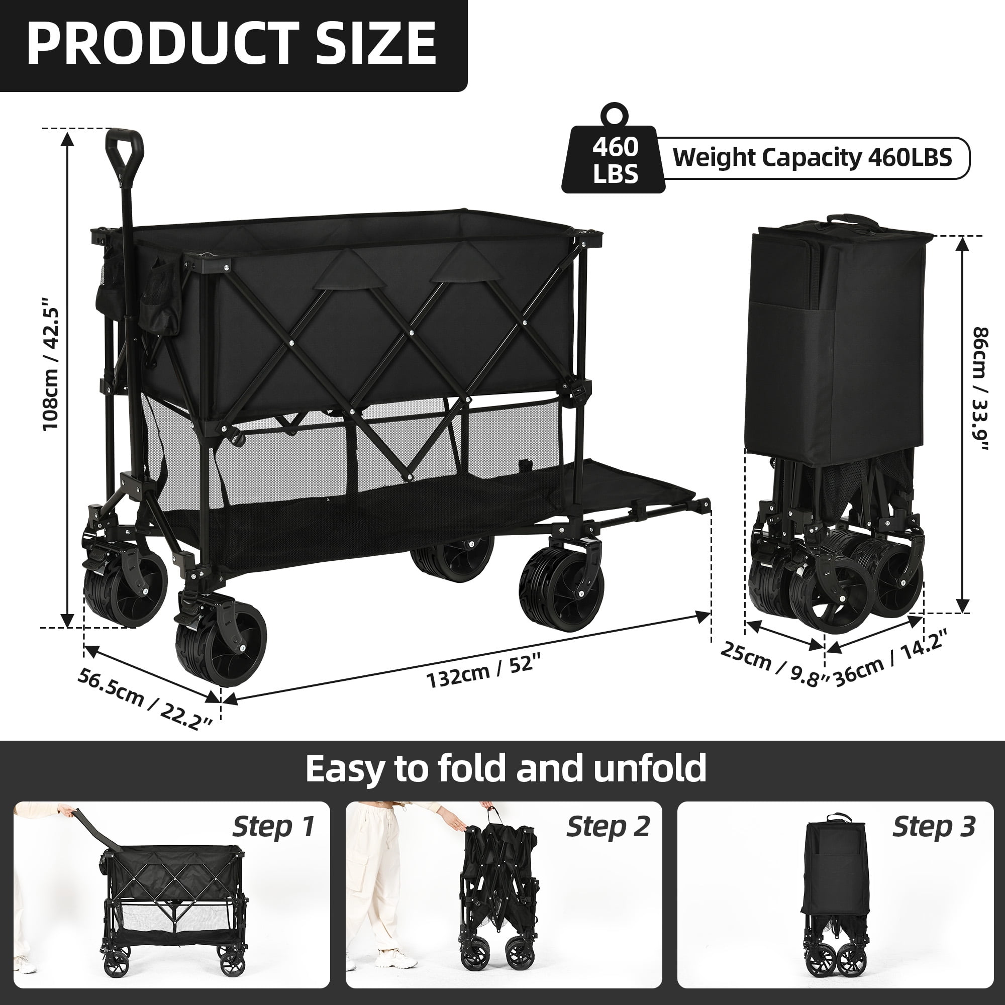 Dextrus Heavy-Duty Double Decker Camping Wagon, Collapsible with 52" Lower Deck for Outdoor Adventures