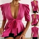 thumbnail image 2 of Mujeres Top Tie V-Neck Ruffle Slim Blusa Moda Camiseta Blusa Tops Fridja  hkj1882, 2 of 9