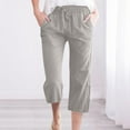 thumbnail image 2 of Summer Capri Pants for Women Cotton Linen Solid Color Capris Slacks Elastic Waist Casual Wide Leg Lounge Pants (4X-Large, GrayA), 2 of 5