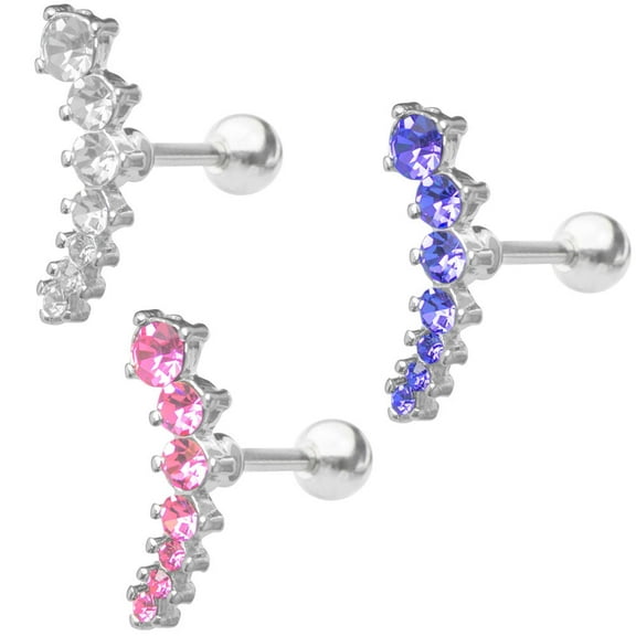 Cartilage Piercing Barbell - 16ga Cascading CZ Gem Helix, Tragus, Cartilage