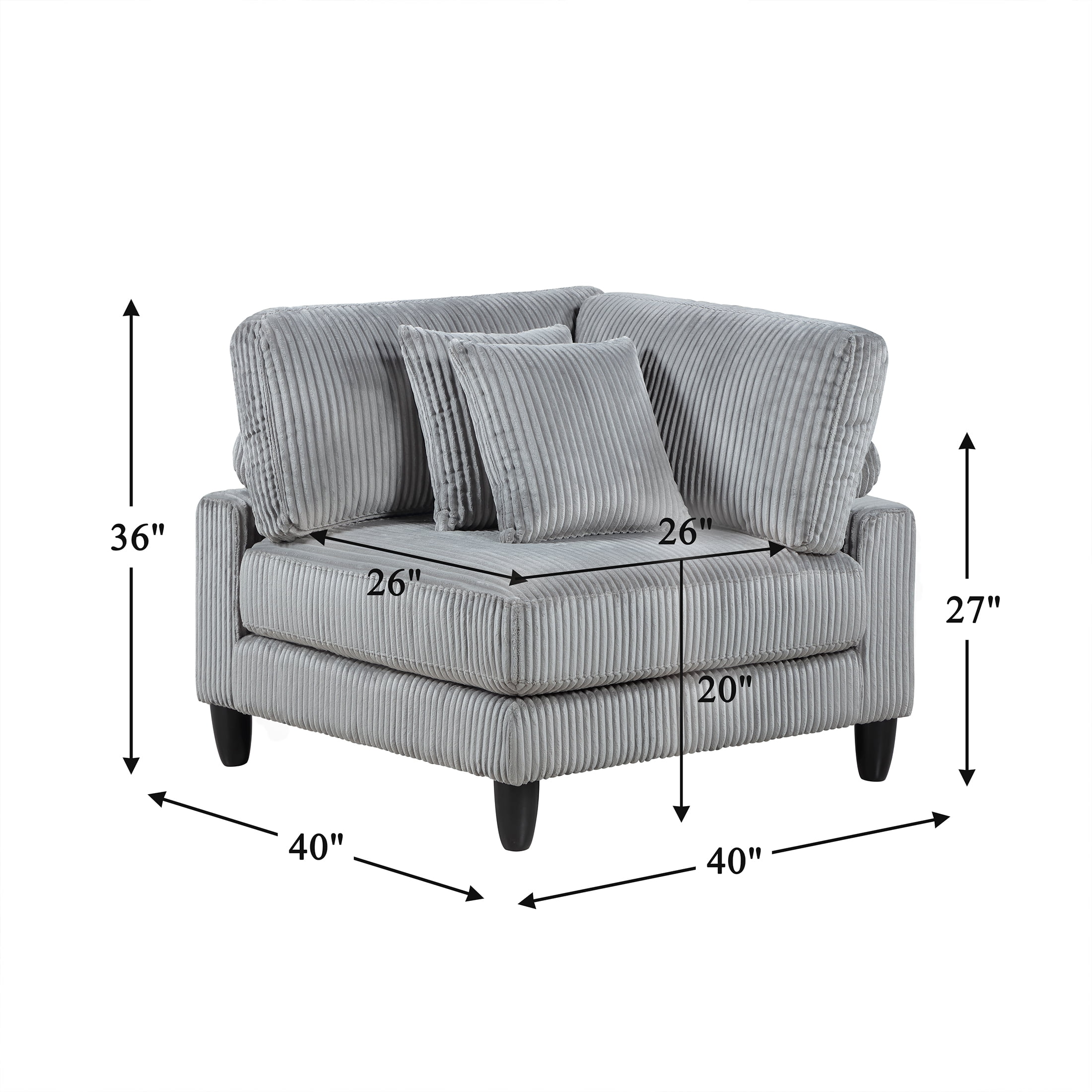 OakvillePark Caden Corduroy Corner Seat, Gray