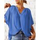 thumbnail image 5 of Blusa de manga corta con cuello en V, ajuste holgado, Color puro, suave, transpirable, Top informal para mujer para viajes diarios de trabajo, 5 of 6