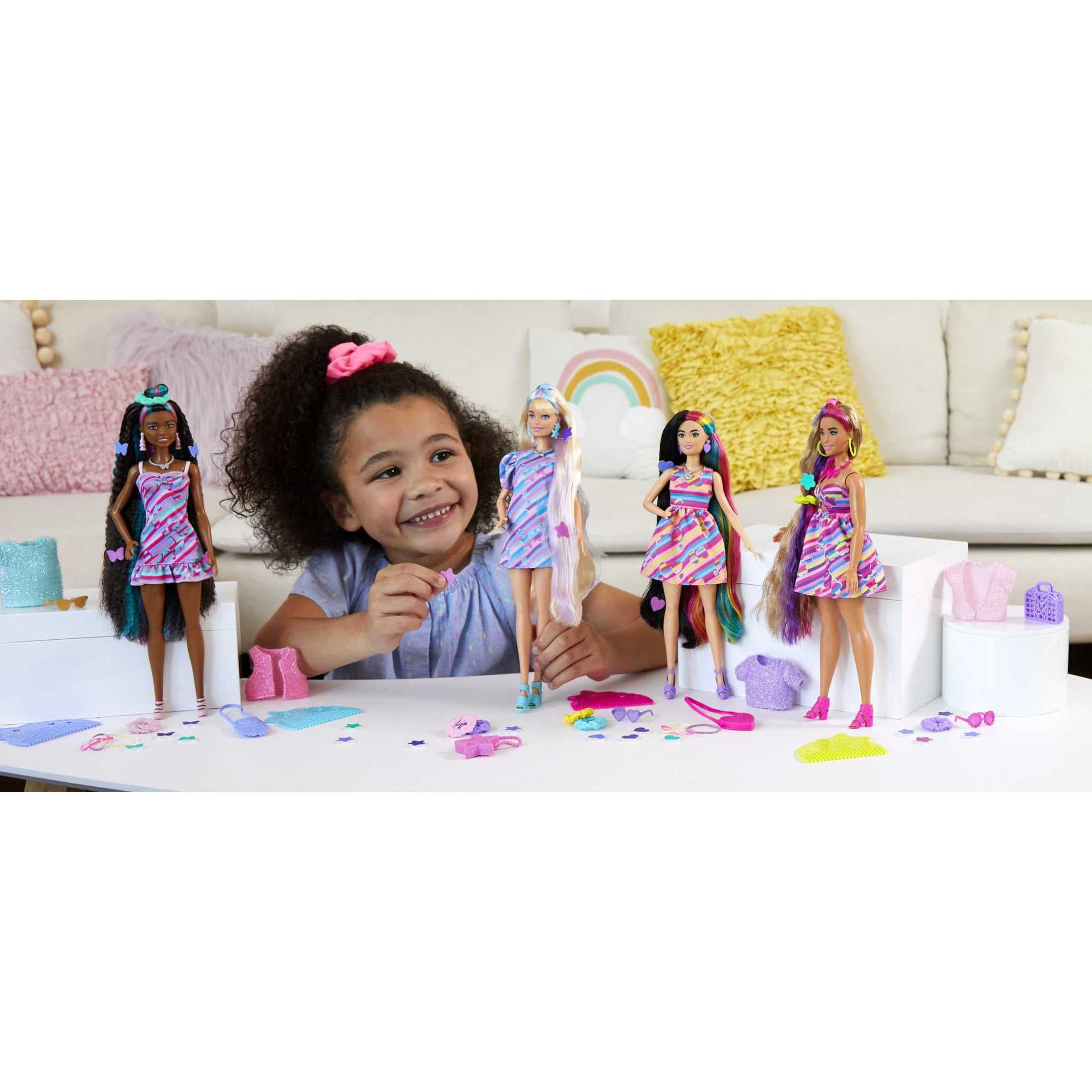 Barbie Totally Hair Fashion Doll with Heart Theme, Extra-Long Hair & 15 Styling Accessories