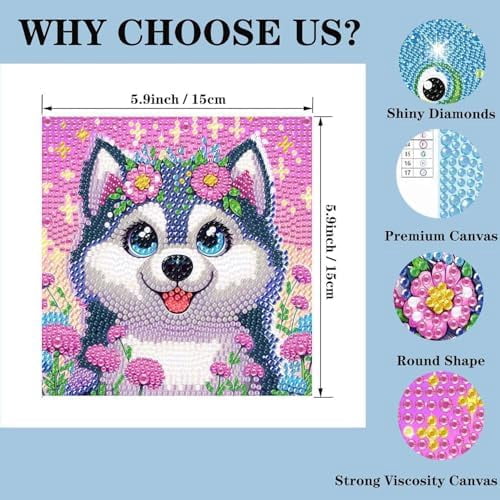 6 Pack Diamond Painting for Kids,Animals Diamond Art Kits for Kids Arts and Crafts for Kids Ages 8-12 Kids' Mosaic Kits DIY Paint by Number Diamond Dots for Home Wall Decor 6 X 6Inch