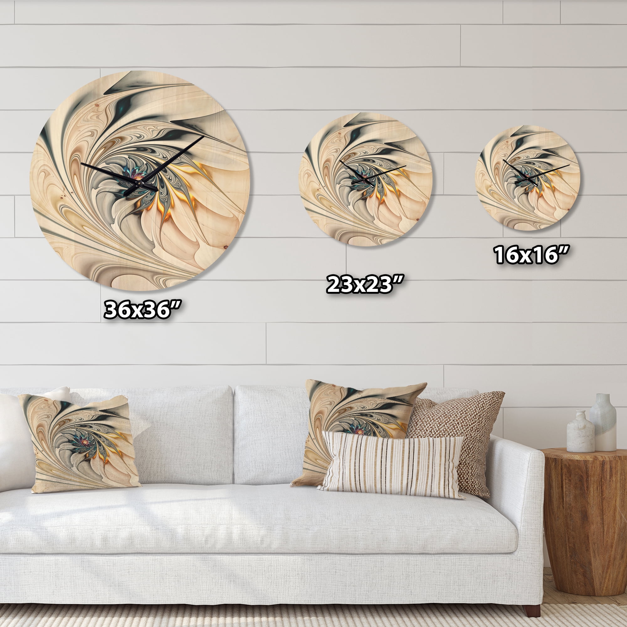 Designart 'White Stained Glass Fractal Floral Art' Modern Wood Wall Clock