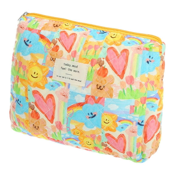 1 Pc Women Durable Medium Quilted Heart Makeup Bag for Vacation Assorted Color Cotton