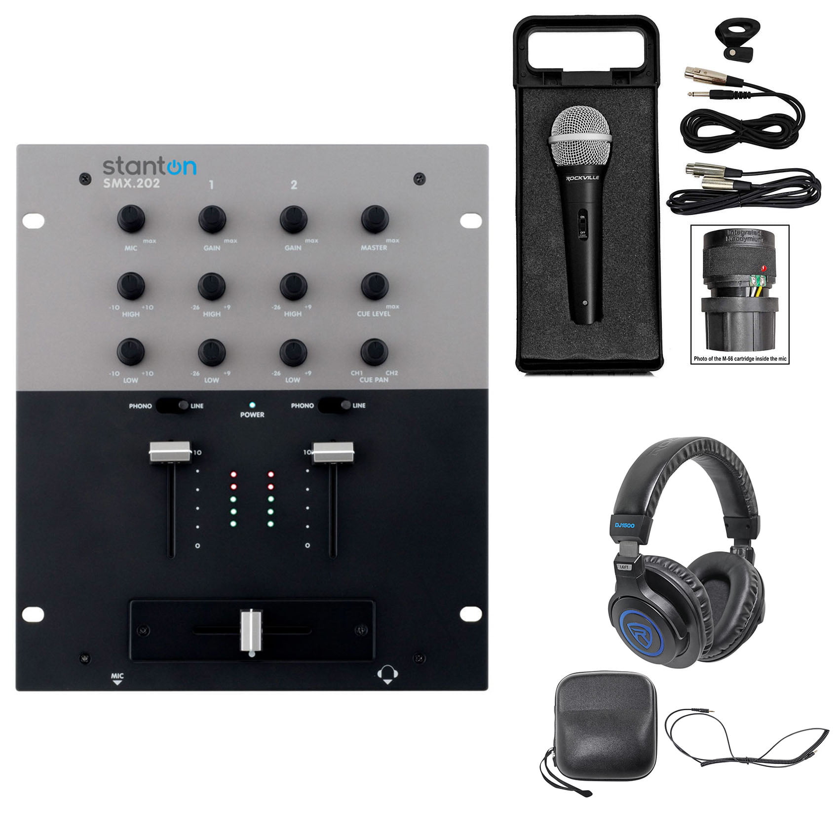 Stanton SMX.202 All Metal 2 Channel Mixer w/2 Band EQ+Microphone+Headphones - Walmart.com