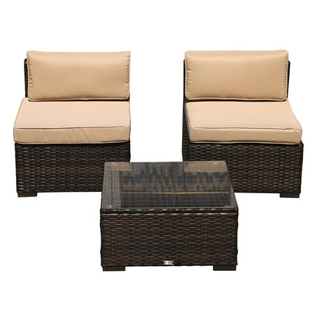 Outdoor All Weather Wicker Sectional Outdoor Patio Furniture All Weather Brown Rattan Wicker 3 Piece Set ,Additional Seats for Sectional Sofa, Beige Removable cushions,Steel Frame ()