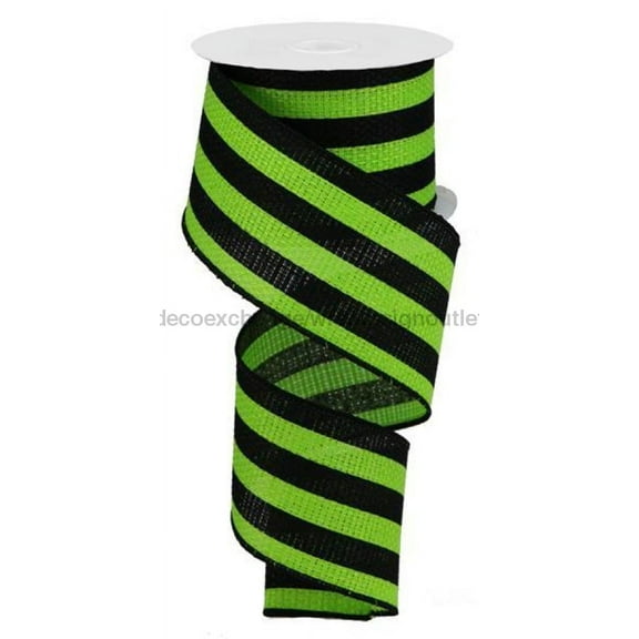 Vertical Stripe Wired Edge Ribbon - 10 Yards (Lime Green, Black, 2.5")